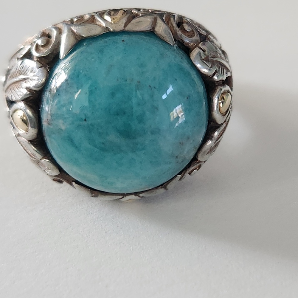 Bali Designs by Robert Manse Sterling Silver & 18K Gold Amazonite Ring Size 8